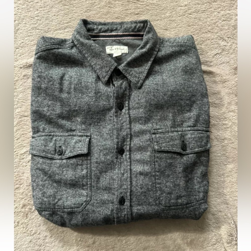 Sun + Stone Men’s Gray Flannel Long Sleeve Button Shirt Size Large
